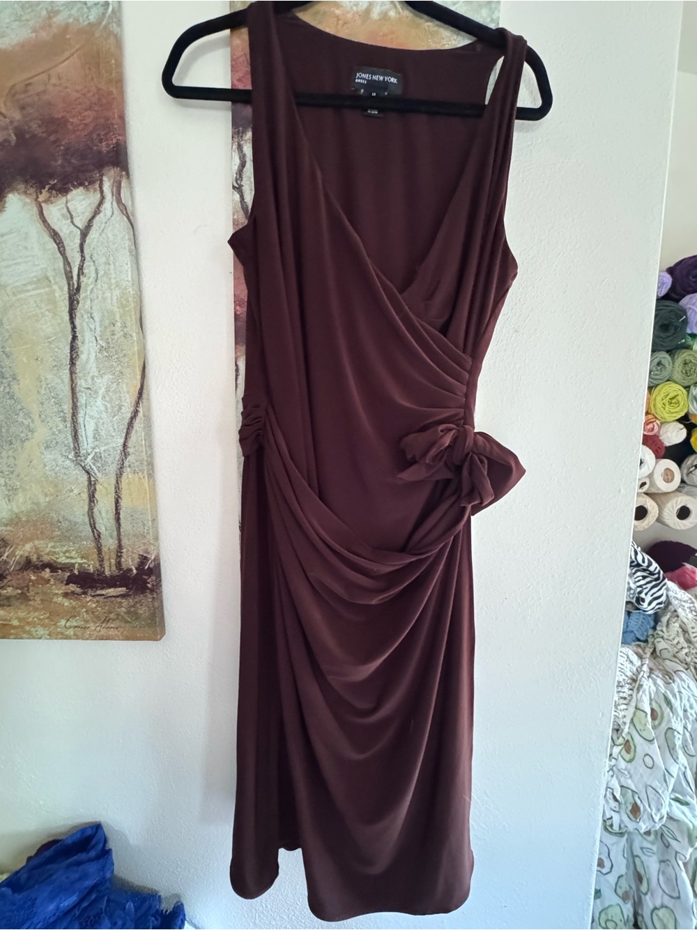 Jones New York Brown Sleeveless Draped Wrap Dress